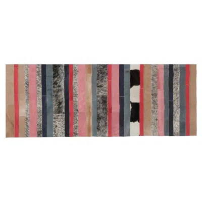 Pre-owned Art Hide Peach, Black & White Stripes Nueva Raya Customizable Cowhide Runner Large