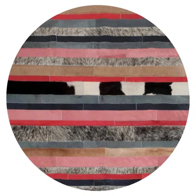 Pre-owned Art Hide Peach, Gray & White Round Nueva Raya Customizable Cowhide Area Floor Rug X-large