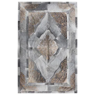 Pre-owned Art Hide Persian Gold, Gray Laser Burn Sueño Customizable Cowhide Area Floor Rug Large