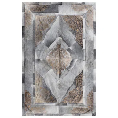 Pre-owned Art Hide Persian Gold, Grey Laser Burn Sueño Customizable Cowhide Area Floor Rug Xx-large In Gray