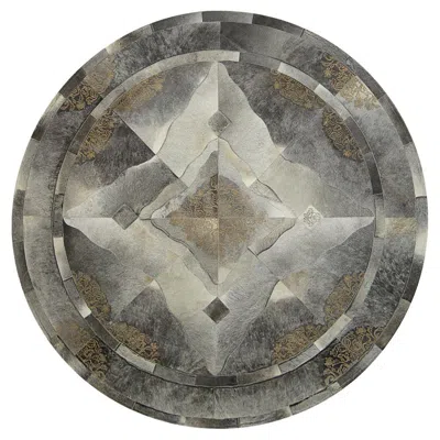 Pre-owned Art Hide Persian Inspired, Elegant Sueño Round Cowhide Area Floor Rug Small In Gray