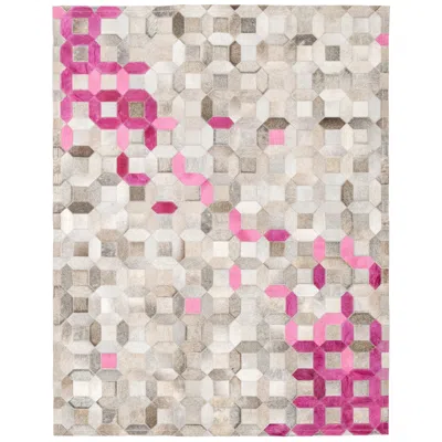 Pre-owned Art Hide Pink, Gray Tessellation Trellis Pink Customizable Cowhide Area Floor Rug Large
