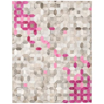 Pre-owned Art Hide Pink, Gray Tessellation Trellis Pink Customizable Cowhide Area Floor Rug Xxlarge