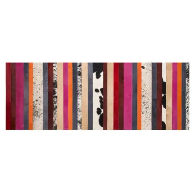 Pre-owned Art Hide Pink, Orange & White Stripes Customizable Nueva Raya Cowhide Runner X-large