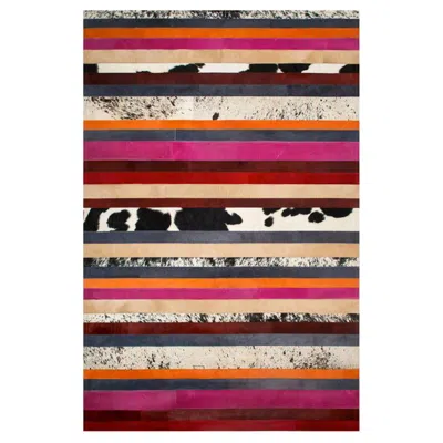 Pre-owned Art Hide Pink, Orange, Black & White Stripes Customizable Nueva Raya Cowhide Rug Large