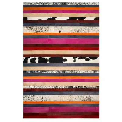 Pre-owned Art Hide Pink, Orange, Black & White Stripes Customizable Nueva Raya Cowhide Rug Medium