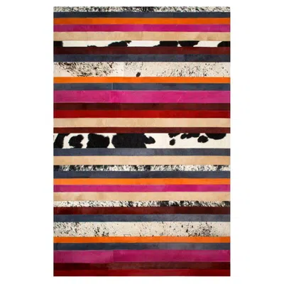 Pre-owned Art Hide Pink, Orange, Black & White Stripes Customizable Nueva Raya Cowhide Rug X-large