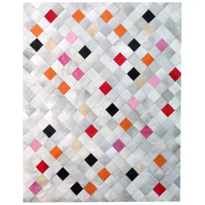 Pre-owned Art Hide Pink, Orange Black Falling Squares Cowhide Area Floor Rug Large