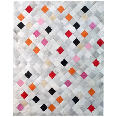 Pre-owned Art Hide Pink, Orange Black Falling Squares Cowhide Area Floor Rug X-large
