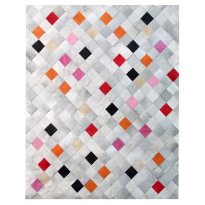 Pre-owned Art Hide Pink, Orange Black Falling Squares Cowhide Area Floor Rug Xx-large