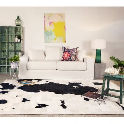 Art Hide Rectangle Dalmata Abstract Cowhide Area Rug In Black/white In Black;white