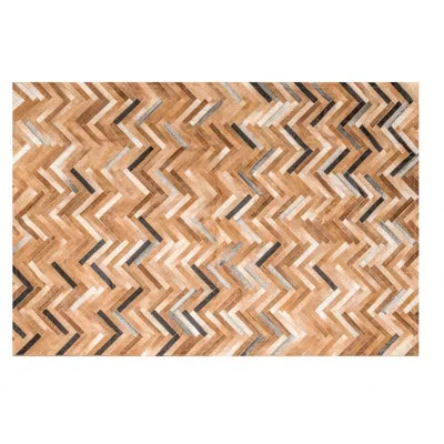 Art Hide Rectangle De Los Bosques Chevron Cowhide Area Rug In Sandy Brown