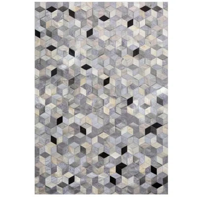 Art Hide Rectangle Dedalo Geometric Cowhide Area Rug In Gray/black In Black;gray