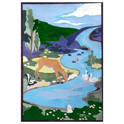 Art Hide Rectangle Woodland Menagerie 4' X 6' Cowhide Area Rug In Blue/green/yellow In Blue,green,yellow
