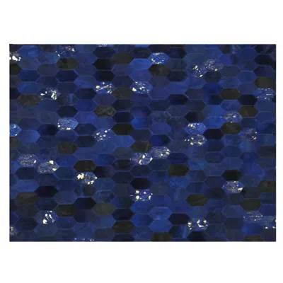 Pre-owned Art Hide Retro Inspired Customizable Hornet Blue Cowhide Rug Rectangle Xx-large