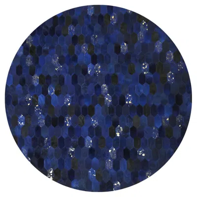 Pre-owned Art Hide Retro Inspired Customizable Hornet Blue Cowhide Rug Round Large