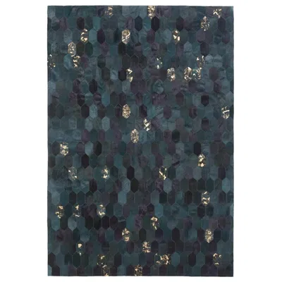 Pre-owned Art Hide Retro Inspired Customizable Hornet Teal And Gold Cowhide Area Floor Rug Small In Green