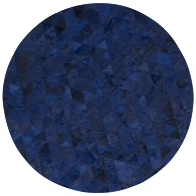 Pre-owned Art Hide Rich Color Blocked Round Trilogia Midnight Blue Cowhide Rug Small