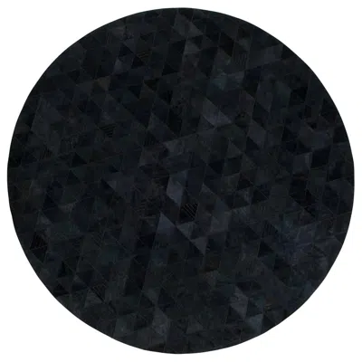Pre-owned Art Hide Round Charcoal Customizable Trilogia Cowhide Area Rug Medium In Black