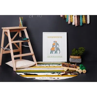 Art Hide Round Nueva Raya Striped Cowhide Green/yellow/beige Area Rug In Beige;yellow;green