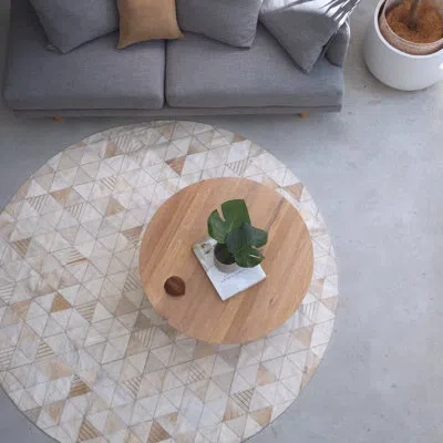 Art Hide Round Trilogia Geometric Cowhide Cream/beige Area Rug In Beige;cream