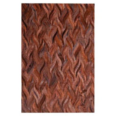 Pre-owned Art Hide Rust Red Wavy Customizable Cowhide Russet Onda Area Rug Large