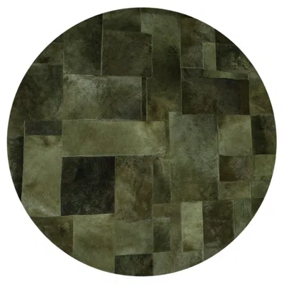 Pre-owned Art Hide Sasha Bikoff X  Customizable Cowhide Olive Pastiche Round Rug Xlarge In Black