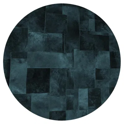Pre-owned Art Hide Sasha Bikoff X  Customizable Cowhide Petrol Pastiche Round Rug Medium In Black