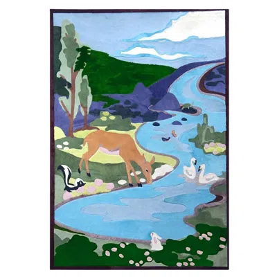 Pre-owned Art Hide Sasha Bikoff X  Customizable Cowhide Woodland Menagerie Tapestry In Blue