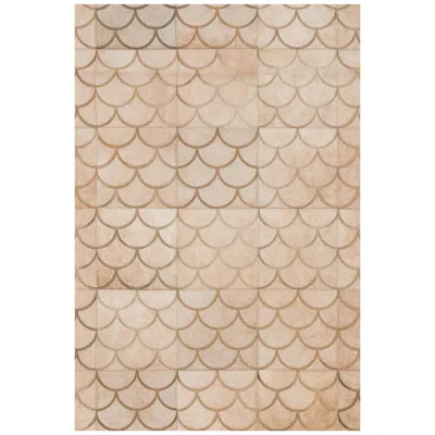 Pre-owned Art Hide Scallop Crescent Pattern Customizable Luneta Cowhide Area Floor Rug Medium In Sand