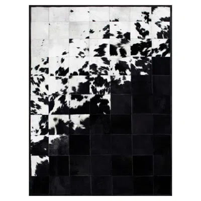 Pre-owned Art Hide Shiny Black With Rich Creamy White Customizable Degrade Cowhide Area Rug Small