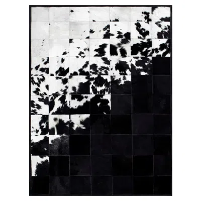 Pre-owned Art Hide Shiny Black With Rich Creamy White Cuztomizable Degrade Cowhide Area Rug Large