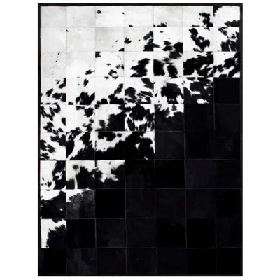 Pre-owned Art Hide Shiny Black With Rich Creamy White Cuztomizable Degrade Cowhide Area Rug X-large