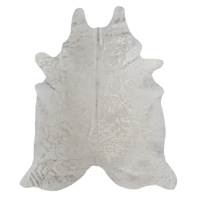 Pre-owned Art Hide Silver Metallic Boho Batik Pattern Cream Cowhide Rug, Large In White