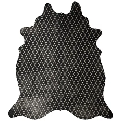 Pre-owned Art Hide Silver Metallic Diamond Pattern Black Cowhide Rug, Large