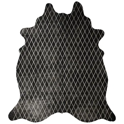 Pre-owned Art Hide Silver Metallic Diamond Pattern Black Cowhide Rug, Medium