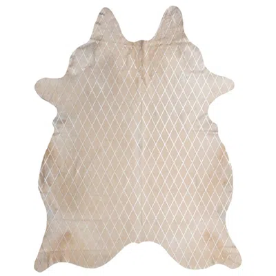Pre-owned Art Hide Silver Metallic Diamond Pattern Cream Cowhide Rug, Medium In White