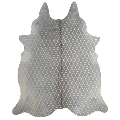 Pre-owned Art Hide Silver Metallic Diamond Pattern Gray Cowhide Rug-medium