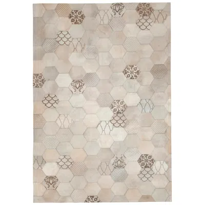 Pre-owned Art Hide Statement, Beautiful Laser Burn Atomo Cream Cowhide Area Floor Rug Small In White