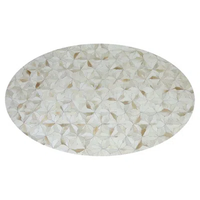 Pre-owned Art Hide Stitch Less Customizable Cowhide Cream Flores Area Rug Large In White