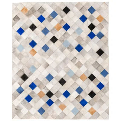 Pre-owned Art Hide Striking And Unique Falling Squares Blue Cowhide Area Floor Rug Small