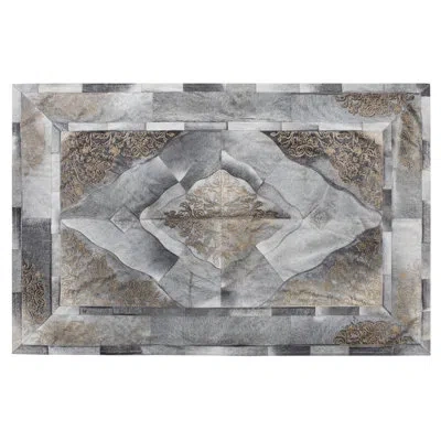 Art Hide Sueño Leather Oriental Area Rug In Brown;silver;gray