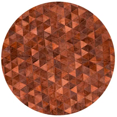 Pre-owned Art Hide Terracotta Round Small Trilogia Customizable Cowhide Rug In Brown