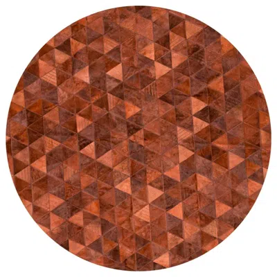 Pre-owned Art Hide Terracotta Round Trilogia Customizable Cowhide Rug Large In Brown