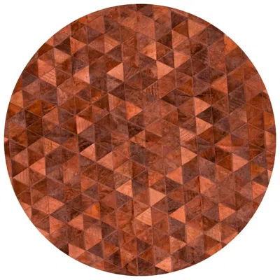 Pre-owned Art Hide Terracotta Round Trilogia Customizable Cowhide Rug Medium In Brown