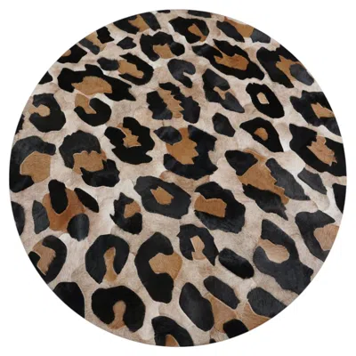 Pre-owned Art Hide Timeless Leopard Elegance In Caramel Amur Rug Round Small In Brown