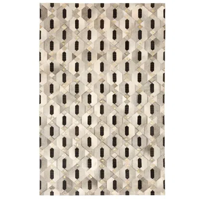 Pre-owned Art Hide Tribal Inspired Customizable Linaje Gray, Black And Gold Cowhide Rug Large