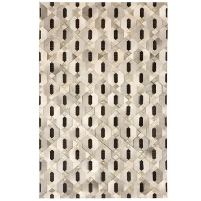 Pre-owned Art Hide Tribal Inspired Customizable Linaje Gray, Black And Gold Cowhide Rug Xx-large
