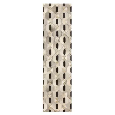 Pre-owned Art Hide Tribal Inspired Customizable Linaje Gray, Black And Gold Cowhide Runner Large