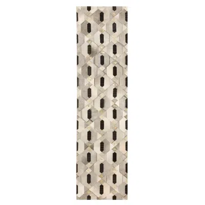 Pre-owned Art Hide Tribal Inspired Customizable Linaje Gray, Black And Gold Cowhide Runner Medium